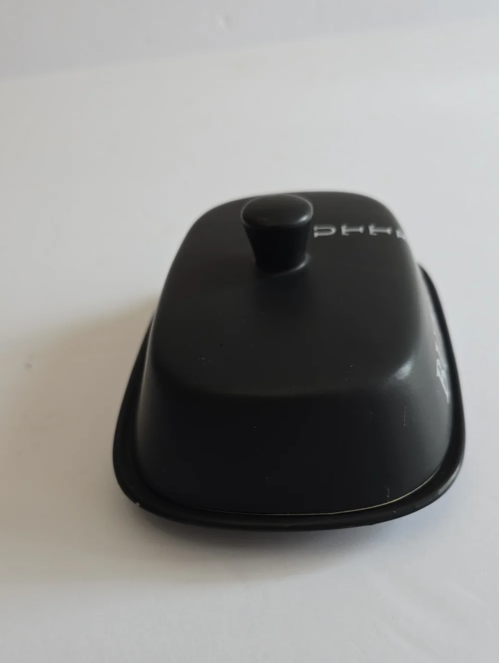 Vintage The Old Pottery Co Large Black Lidded Butter Dish Matte Ceramic